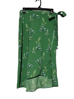 Loft Kelly Green Floral Wrap Skirt Size 4 Midi Spring Feminine Wedding Party